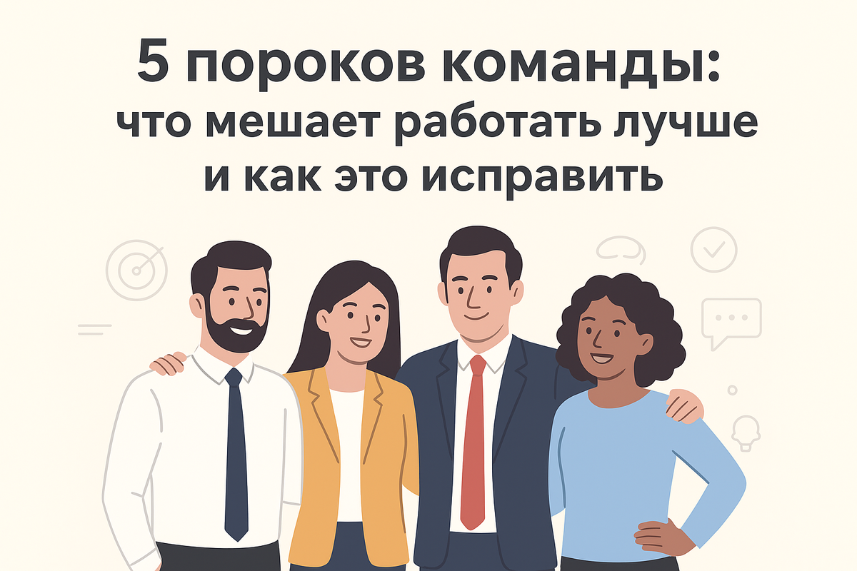 Почему даже сильные специалисты не всегда становятся сильной командой? Разбираем 5 главных пороков, которые мешают команде работать лучше, и даём практические советы, как их устранить.

