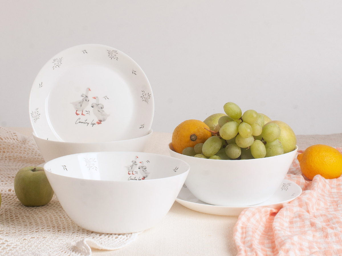 Набор для сервировки "Гусики" из стеклокерамики (опаловое стекло), бренд JEWEL