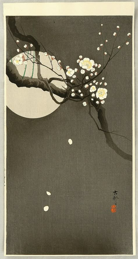 Косон Охара – Японский художник. Цветущая сливая и Луна (1877-1945). Источник: theartstack.com