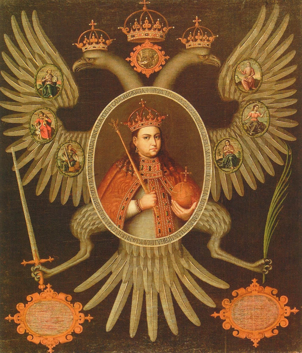 Портрет царевны Софьи Алексеевны «в орлех» 1682-1689 гг. Неизвестный художник. Школа Оружейной палаты. 