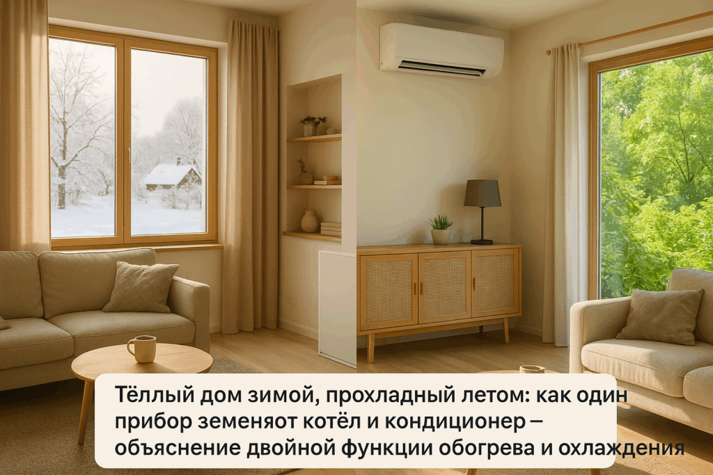    Хотите комфорт в любое время года? Узнайте, как один прибор заменяет котёл и кондиционер, обеспечивая тепло зимой и прохладу летом! Экологика
