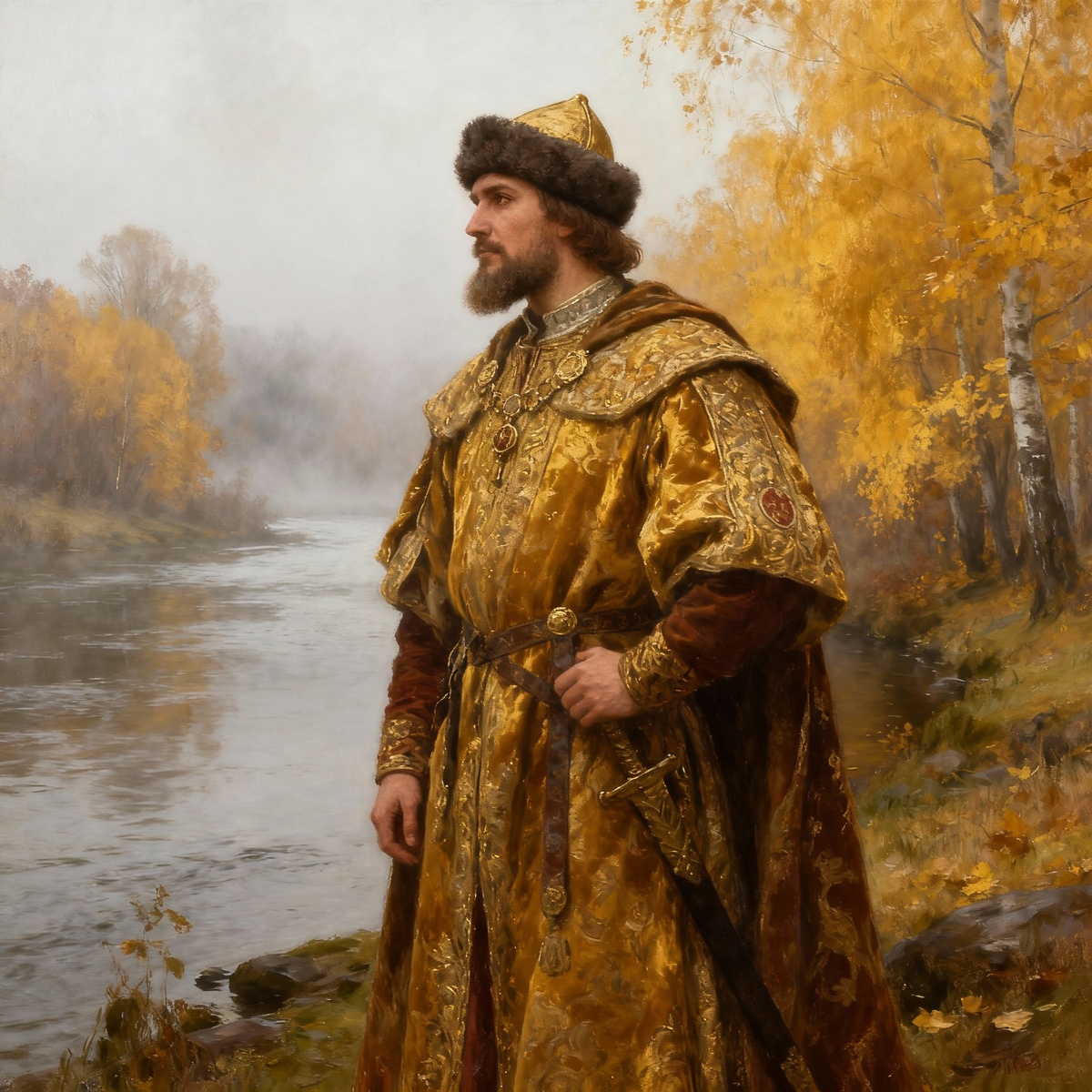 Иван III размышляет у реки Угра в осеннюю пору