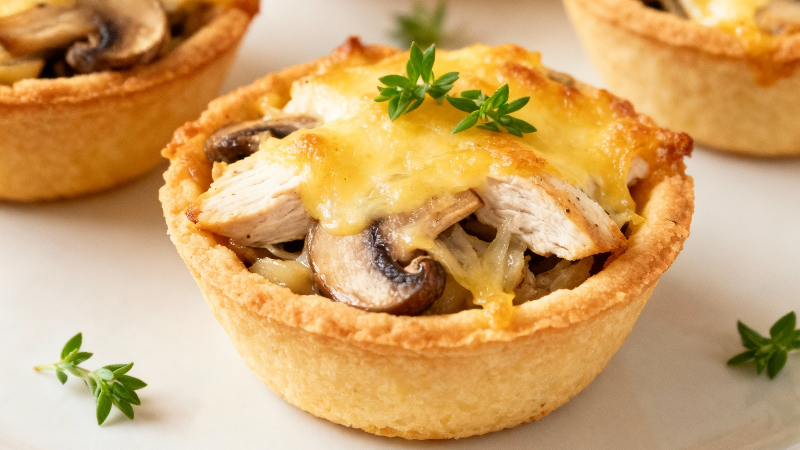 Жульен с курицей и грибами в тарталетке