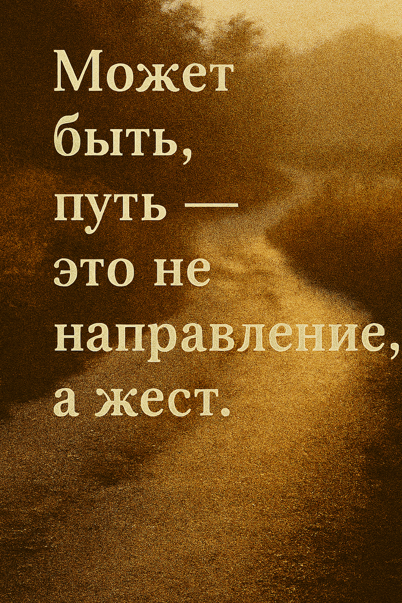 «Дорога уходит вдаль, между травами и тенями, как линия времени. Свет ложится на неё не как фон, а как приглашение. Это не просто путь. Это жест движения, в котором мы становимся собой.»