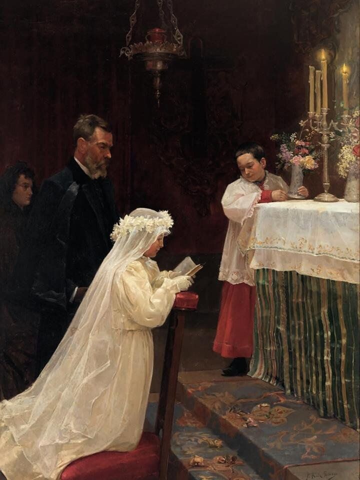 Художник Пабло Пикассо. "Первое причастие". 1896 год. Изображение взято здесь: https://ru.pinterest.com/pin/741475526181865461/