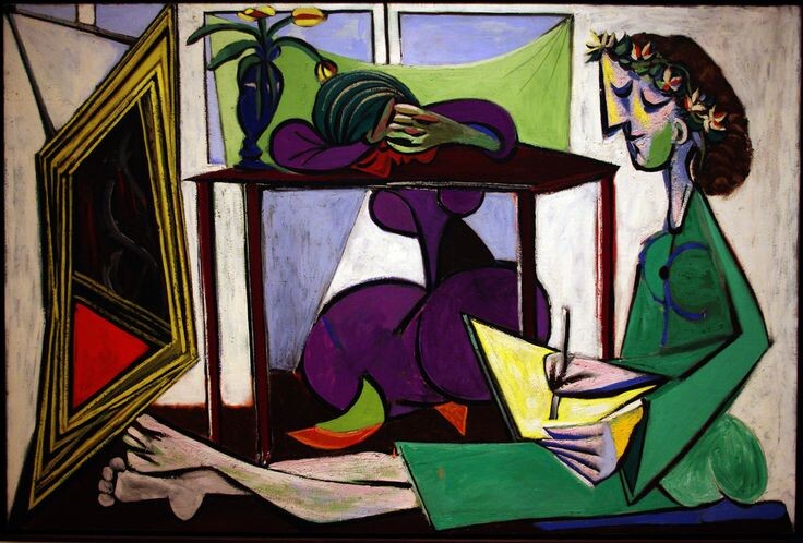 Художник Пабло Пикассо. "Интерьер с рисующей девушкой". 1935 год. Изображение взято здесь: https://ru.pinterest.com/pin/722968546405975586/