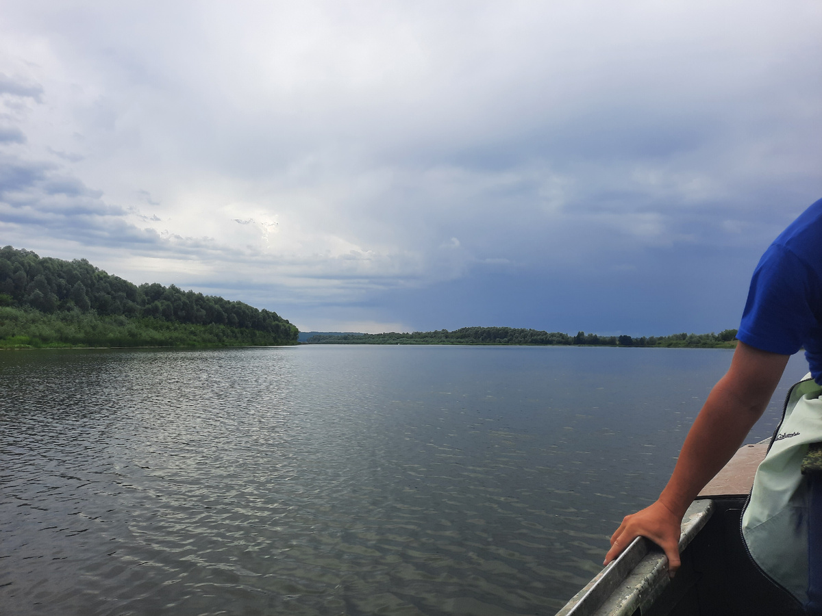 Переправа на моторной лодке через Суру