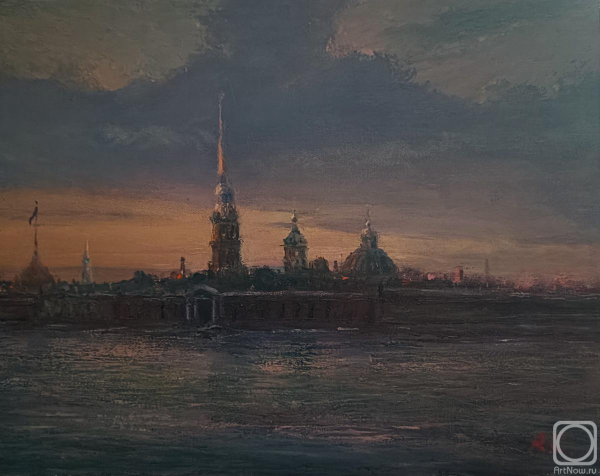 © Алексей Соловьев. В Питере снова плохая погода. Холст, масло. 24 x 30см. 2019 г. Название - строчка и название песни группы Миджи. - М.Л.