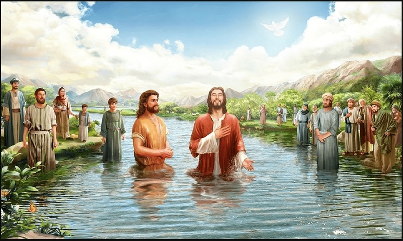 Иисус и Иоанн в реке Иордан. Иллюстрация из открытых источников