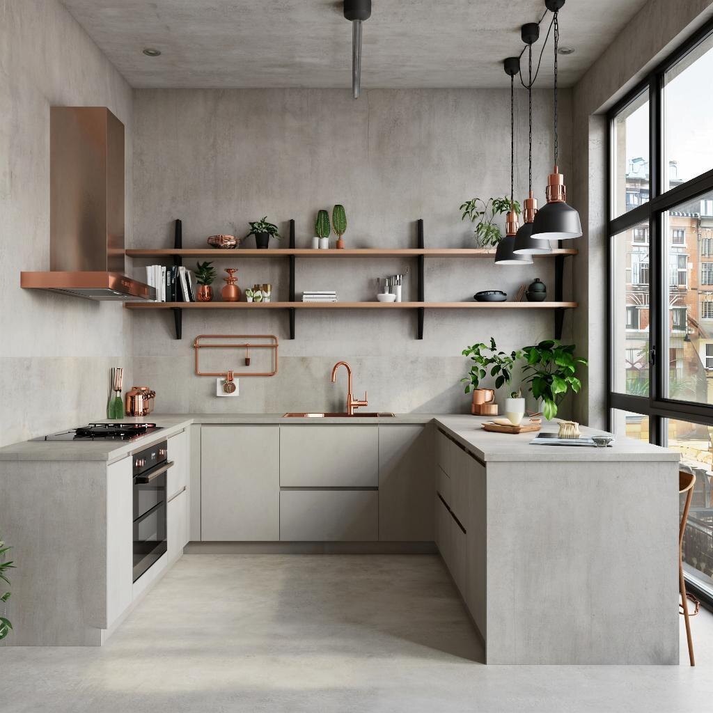 фасады кухни из микроцемента