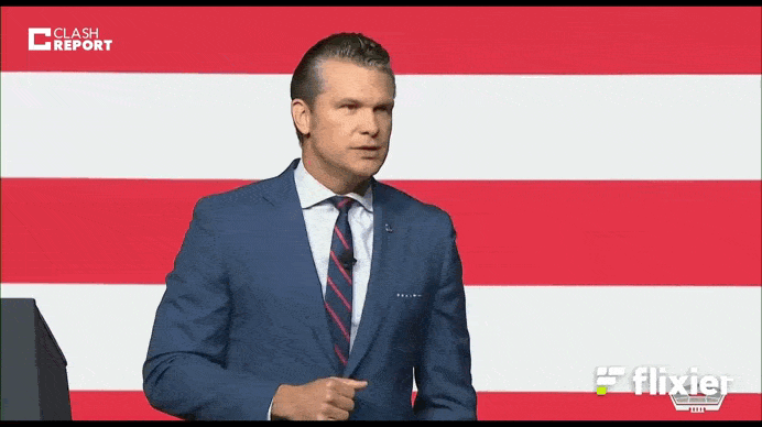 Шеф Пентагона грозит врагам США разгромом "жестокостью, точностью и свирепостью". GIF видео ТГ-канал Tsargrad