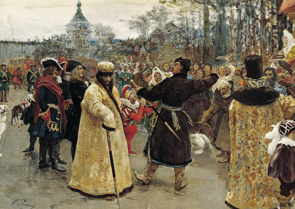 Приезд царей Иоанна и Петра Алексеевичей на Семеновский потешный двор в сопровождении свиты. 1900. Илья Ефимович Репин