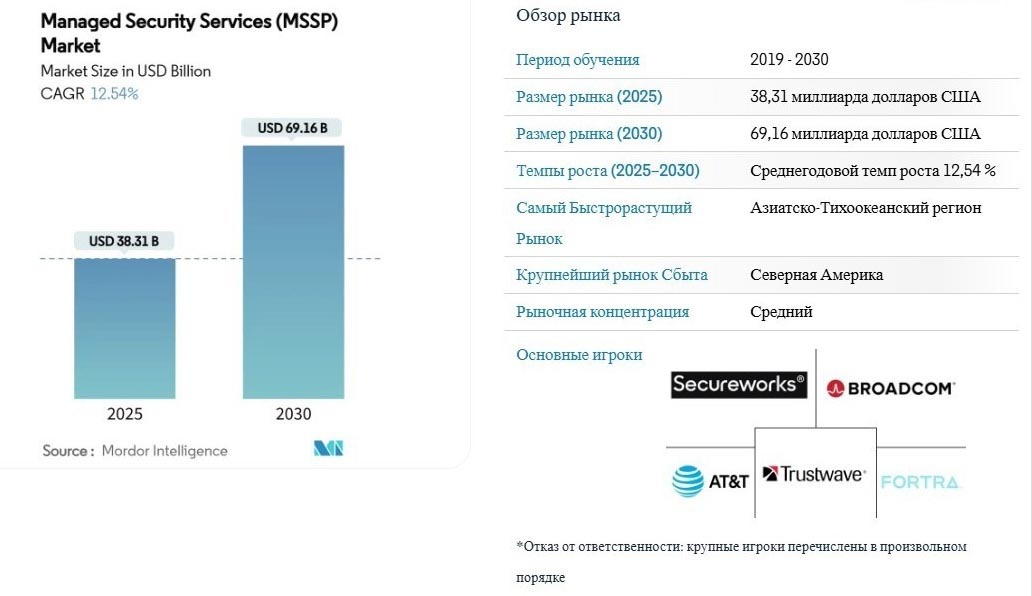 Рис. 1. Размер рынка управляемых услуг безопасности
