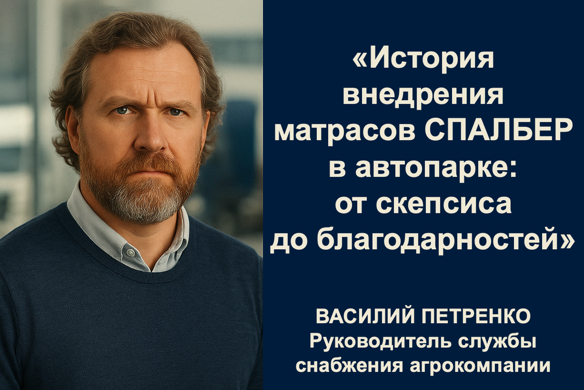 История руководителя службы снабжения крупной агрокомпании из западной Сибири о внедрении матрасов СПАЛБЕР в автопарке своей компании.