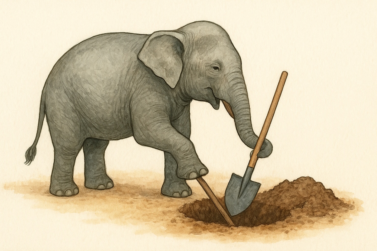 Как слоны копают ямы? Как, как? Берут лопаты в хобот и копают :)
