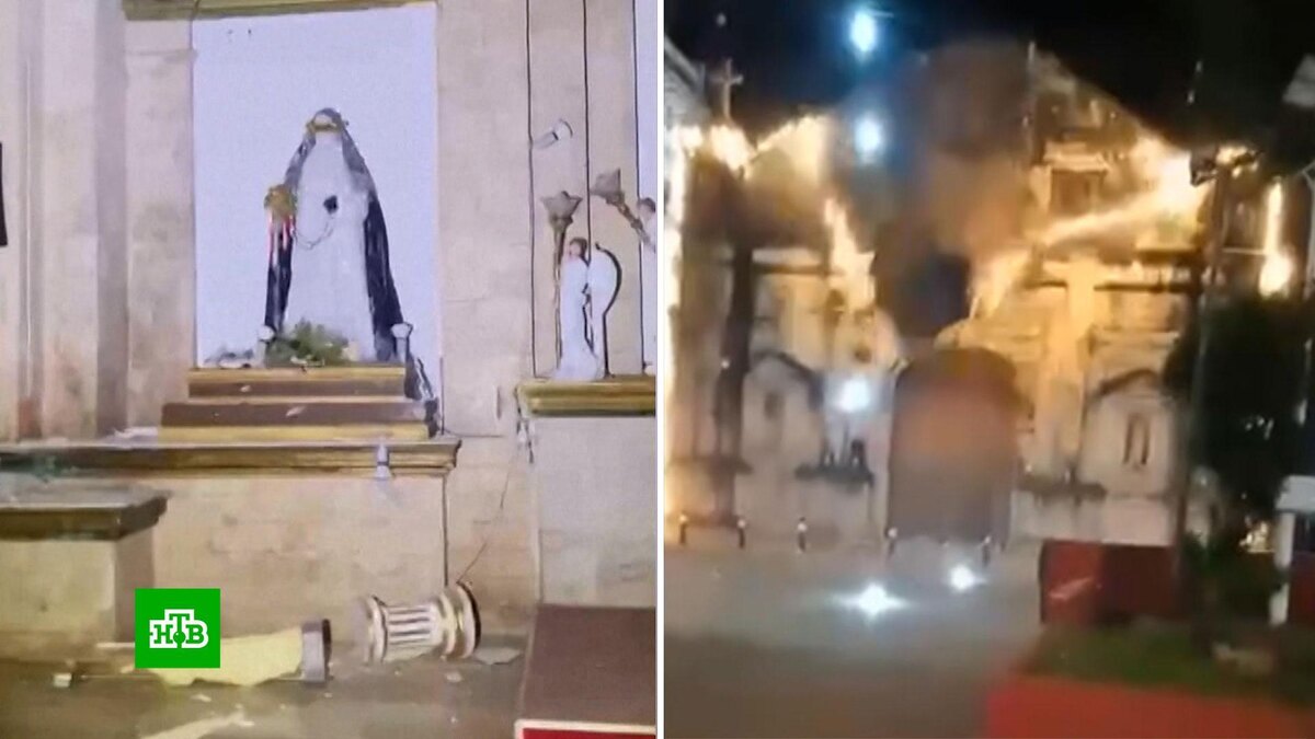    Храм разрушился во момент мощного землетрясения на Филиппинах