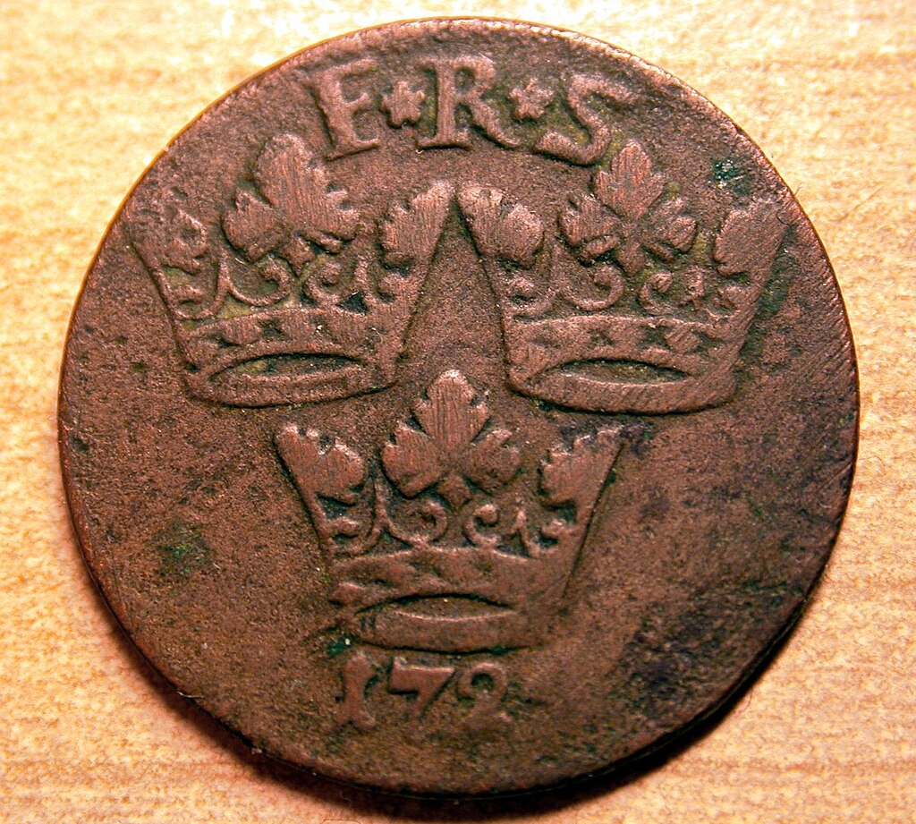 Шведская монета в 1 эре (1724 год)