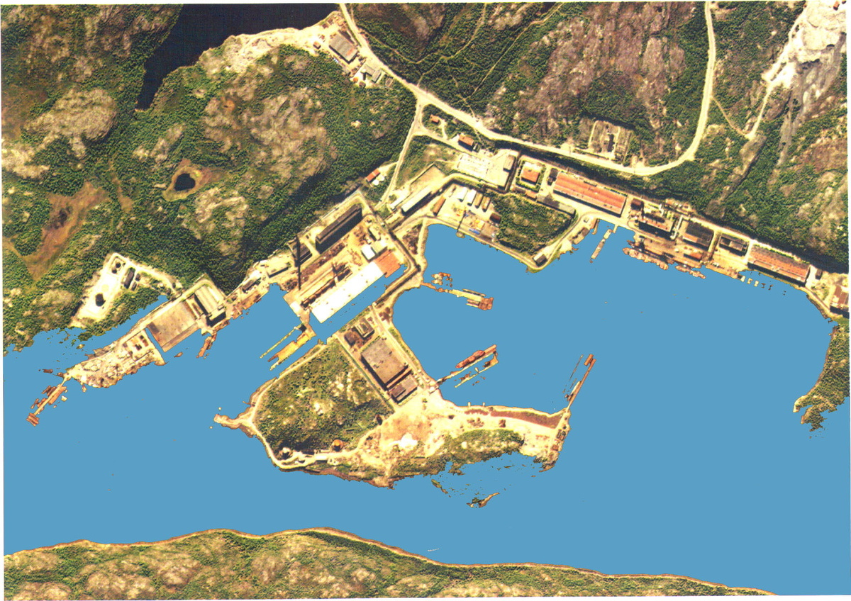 Фото из сети интернет, свободный доступ. / Акватория СРЗ "Выдра" из космоса. Что интересно, общедоступная программа google earth панорам натовских баз не даёт - на месте их только белое пятно.