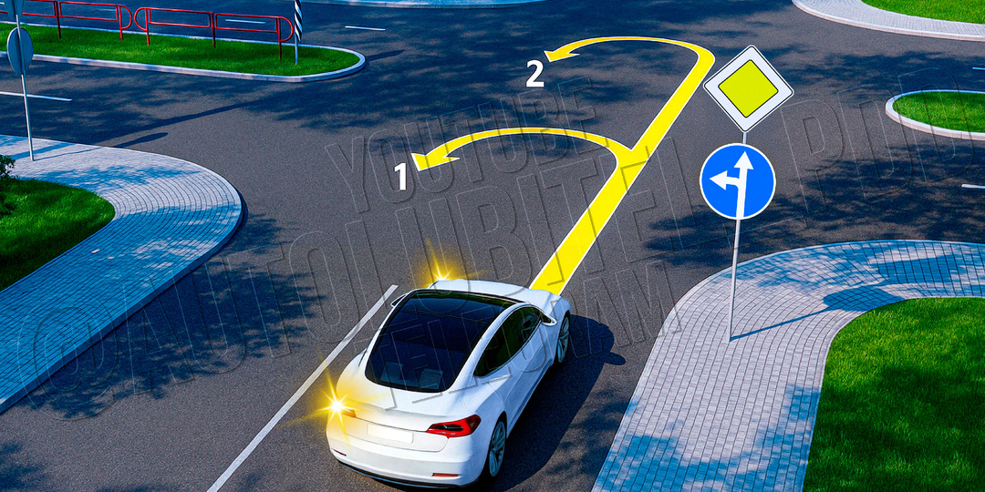 По какой из траекторий разрешено выполнить разворот на перекрёстке?