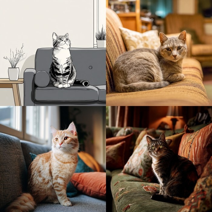 Кот сидит на диване