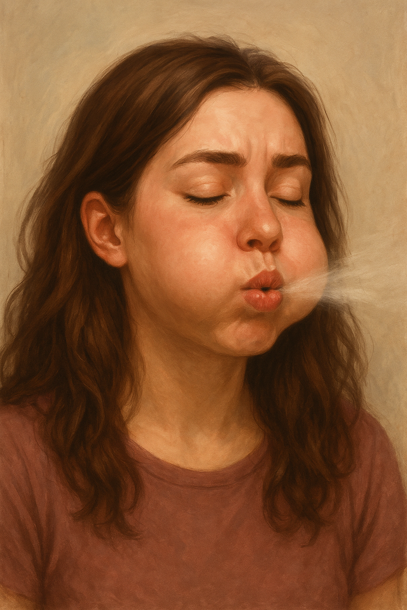 Это одно из самых адекватных "дыхательных упражнений". Ведь сюда можно добавить впоследствии звук и "дуть со звуком"