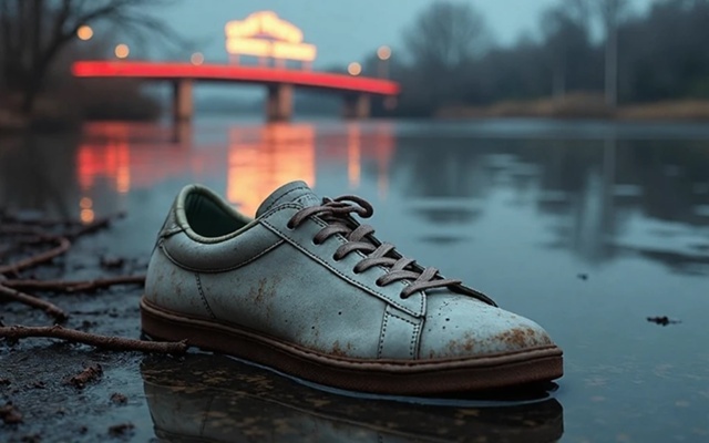 7. Одиночный кроссовок у реки