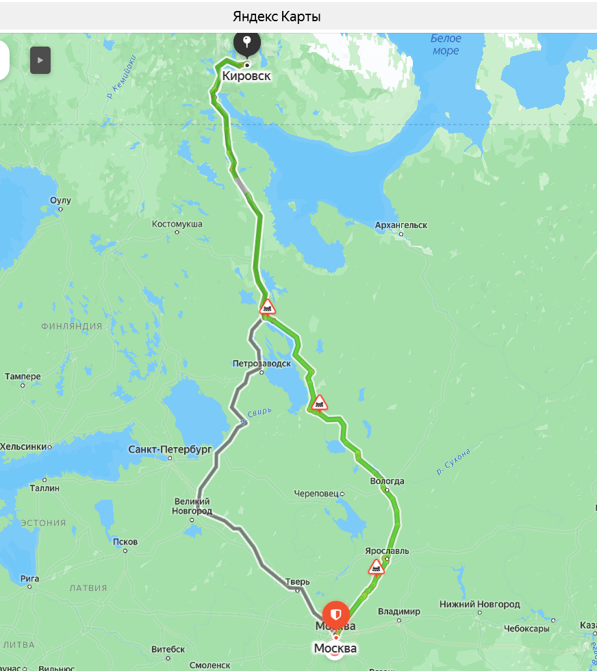Два варианта пути. М-11 (слева) и М-8 (справа)