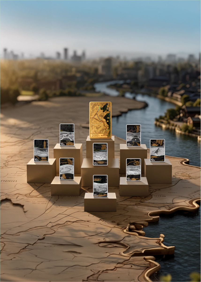    Золотые и серебряные памятные монеты Китая 2025 года Великий канал прямоугольные плакетки