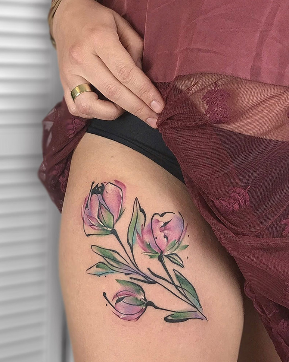 Татуировка "Цветы" в стиле Акварель от Sorry Mom Tattoo