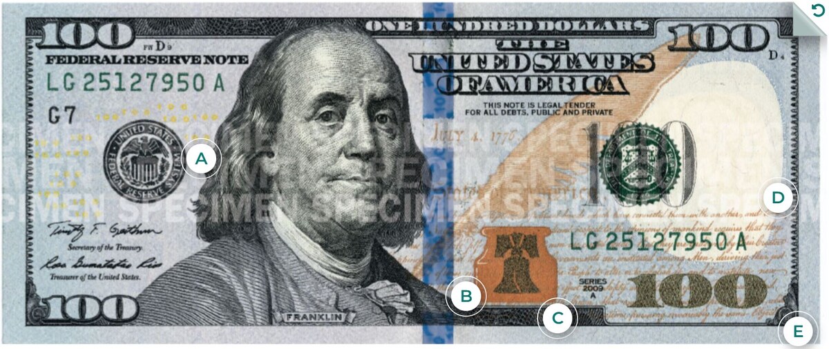 Купюра 100 долларов 2013 года и позднее. Источник: The U.S. Currency Education Program
