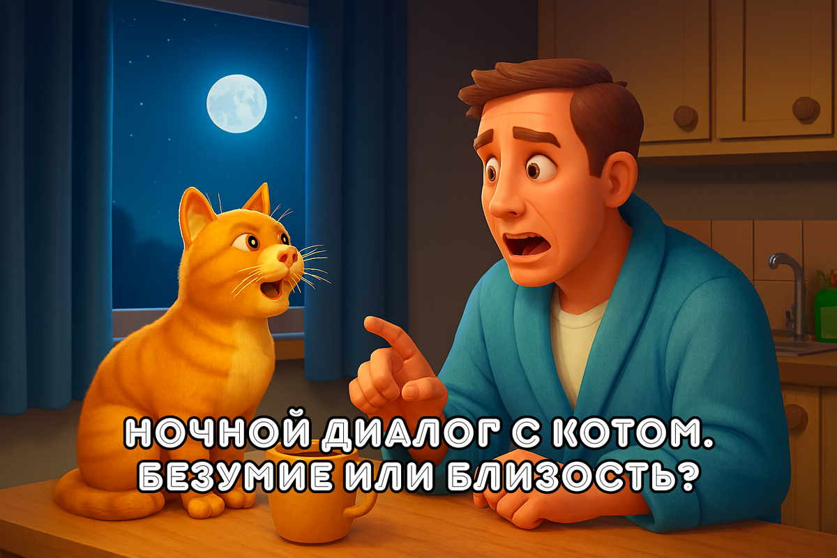 Когда кот говорит, а ты слушаешь — кухня превращается в ночной театр.