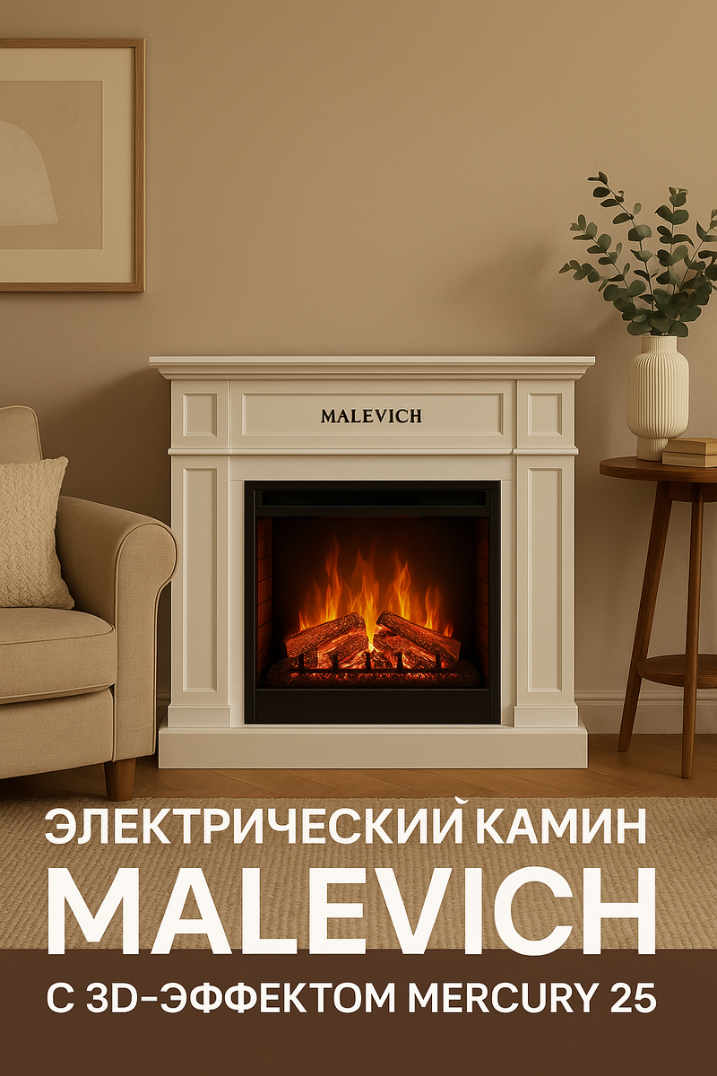    Электрический камин Malevich с эффектом Mercury 25: идеальное сочетание уюта и современного дизайна для вашего дома Kamin