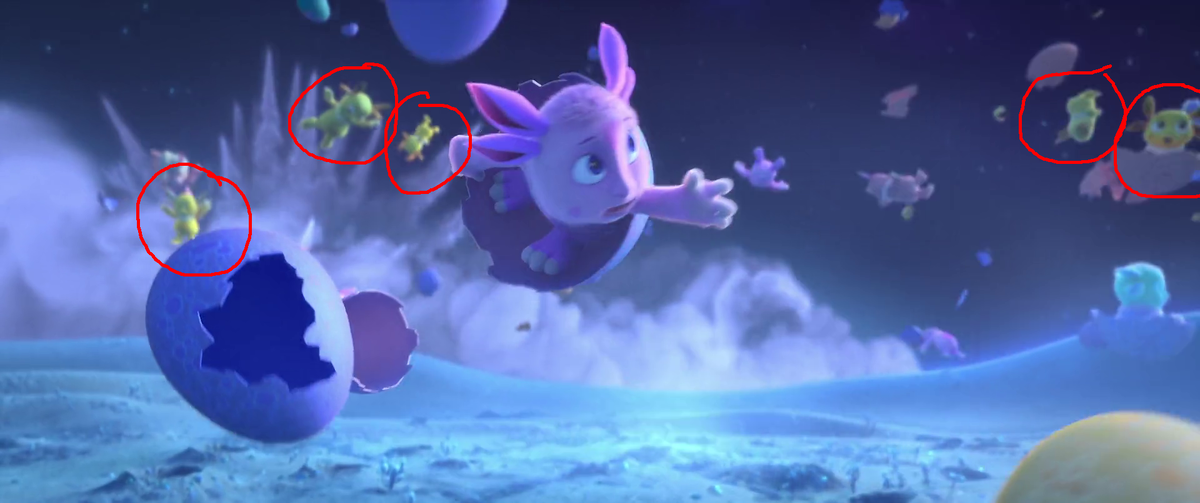 Целых пять жёлтых лунных девочек в одном кадре. Сразу после рождения Лунтика.