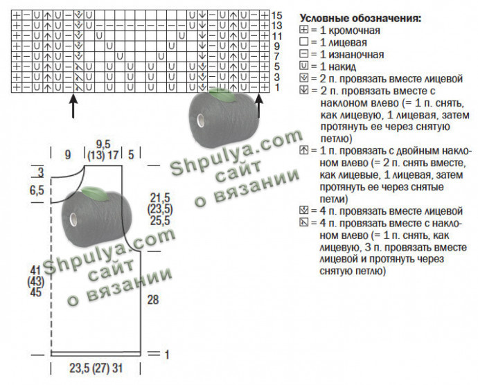Схема вязания ажурного топа и выкройка