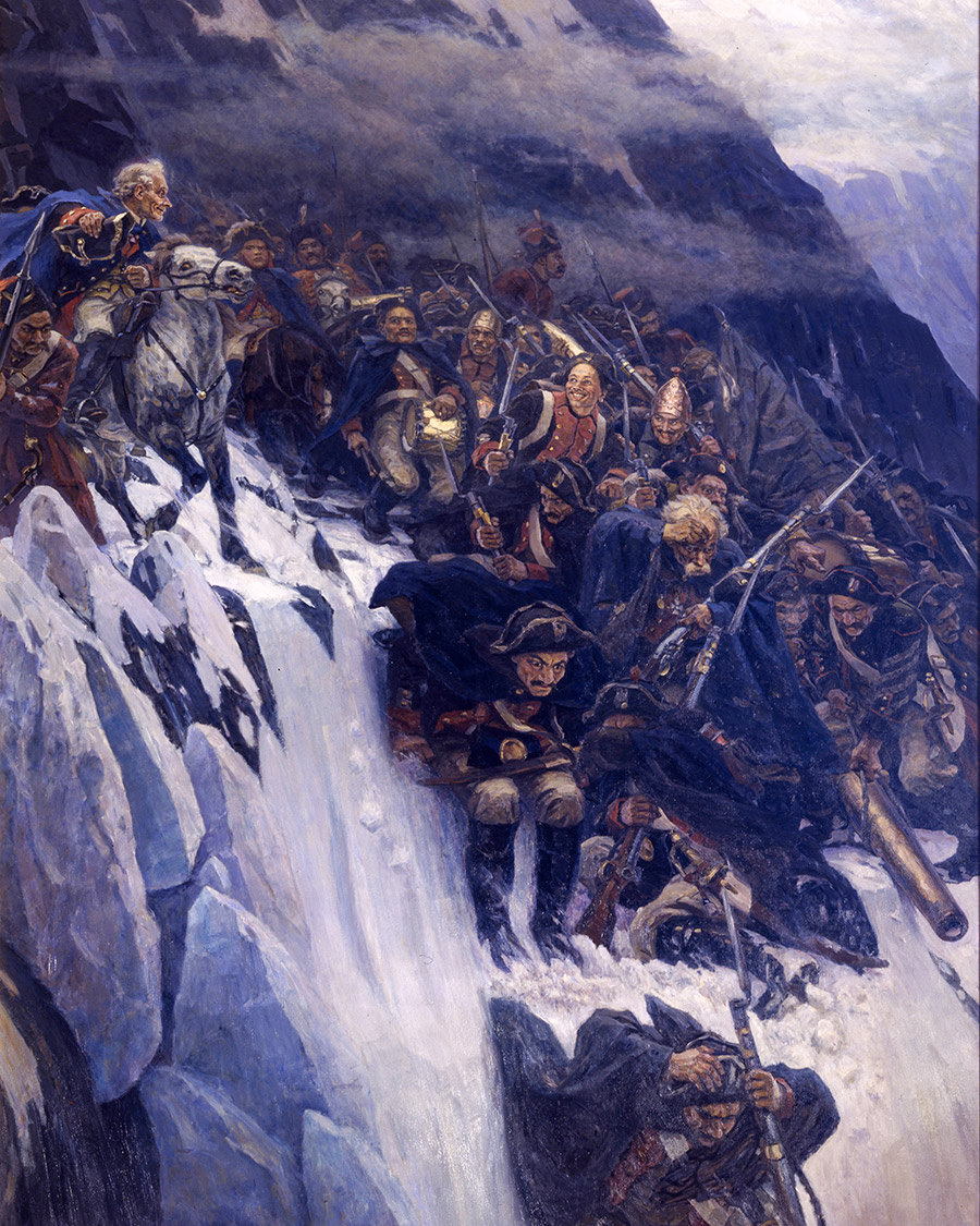 В.И. Суриков. Переход А.В. Суворова через Альпы. Картина написана в 1899 году, к 100-летию. Из открытых источников.