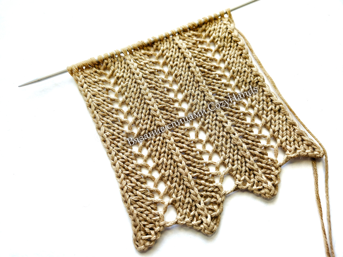 Вертикальный простой ажурный узор спицами