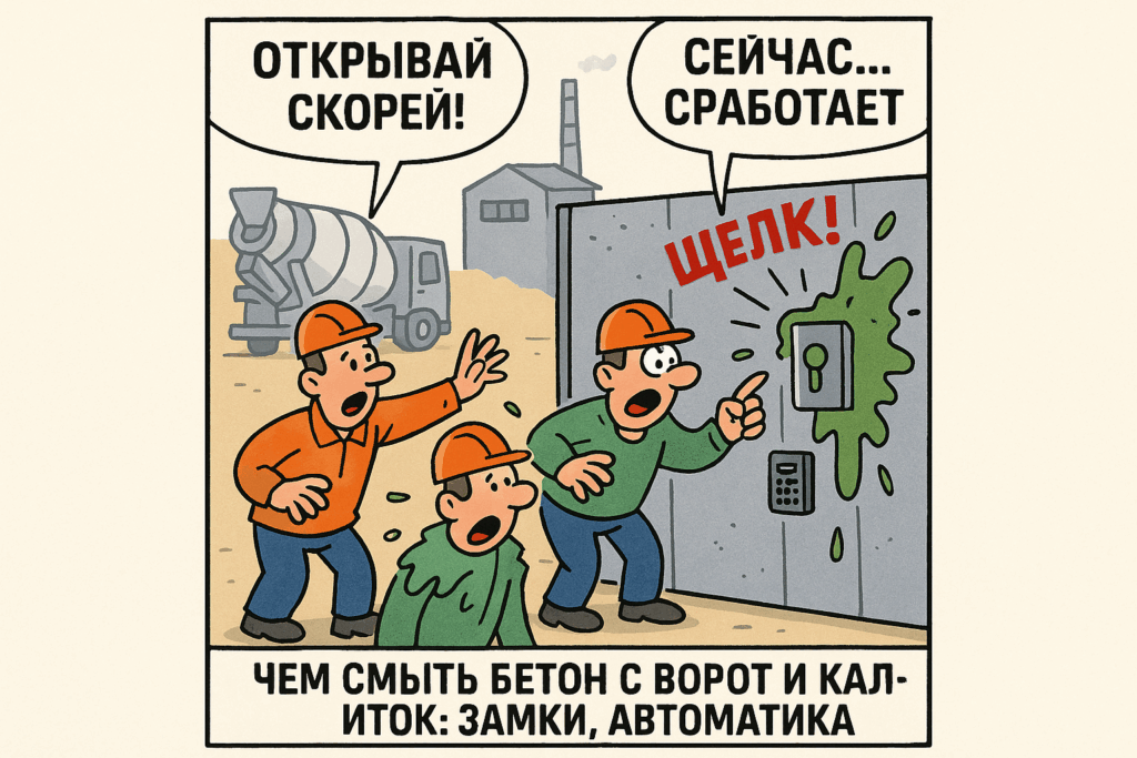    На фото представлены эффективные средства и инструменты для удаления бетона с ворот и калиток.