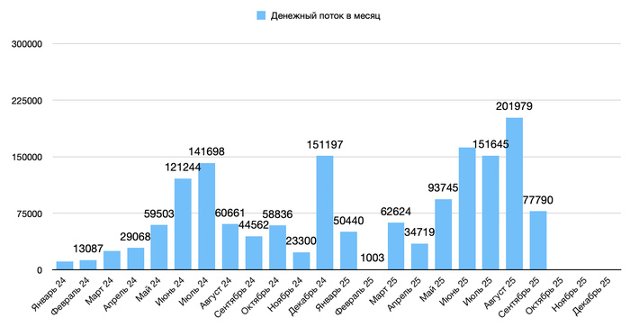 Денежный поток с Января 2024 по Сентябрь 2025
