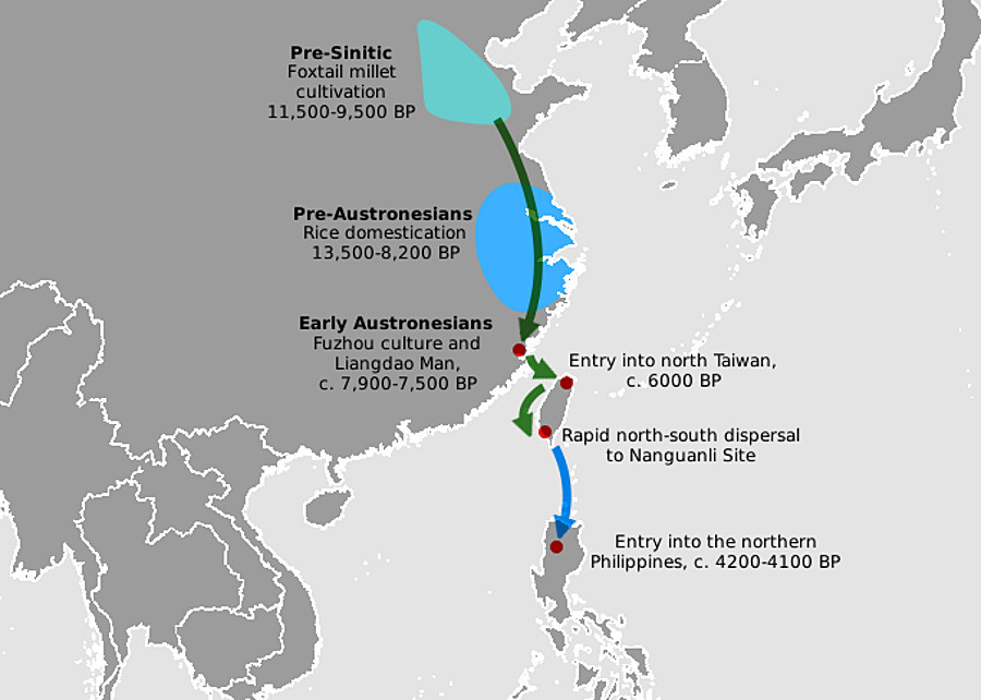Предположительно  так  шло  заселение  Тайваня  протоавстронезийцами
