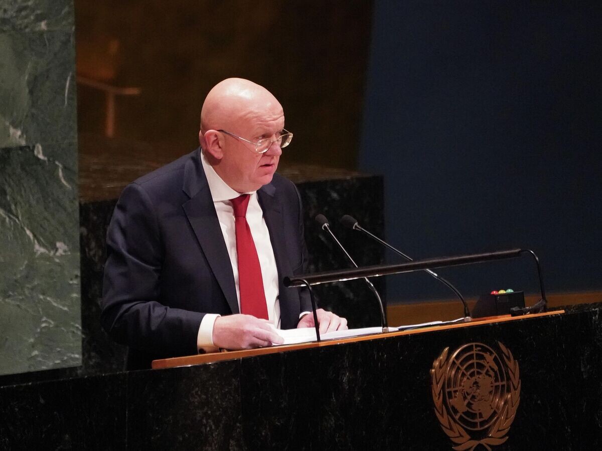    Постоянный представитель РФ при ООН Василий Небензя выступает на пленарном заседании Генеральной ассамблеи Организации Объединенных Наций в Нью-Йорке.© РИА Новости / Брайан Смит