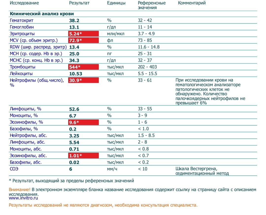 Пример анализа крови с железодефицитом, но еще без анемии