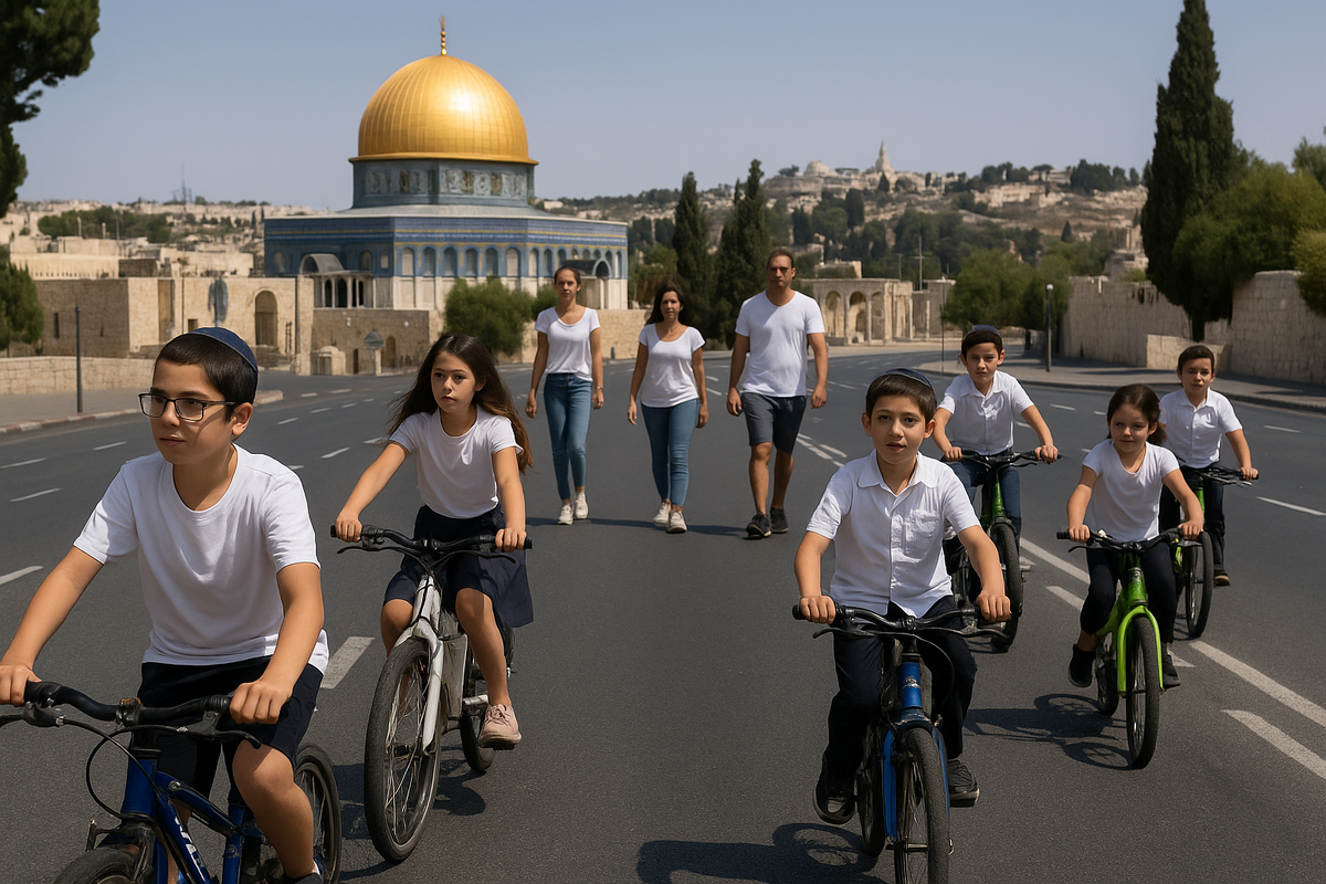 Пустые дороги, дети катаются на велосипедах