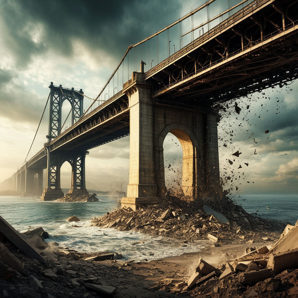 Иллюстрация "Падение колосса" создана сетью Шедеврум