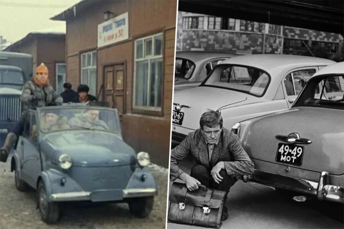    Мотоколяска С-3А и «Волга» ГАЗ-21.