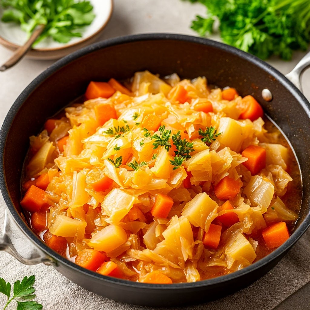 Тушёная капуста с овощами