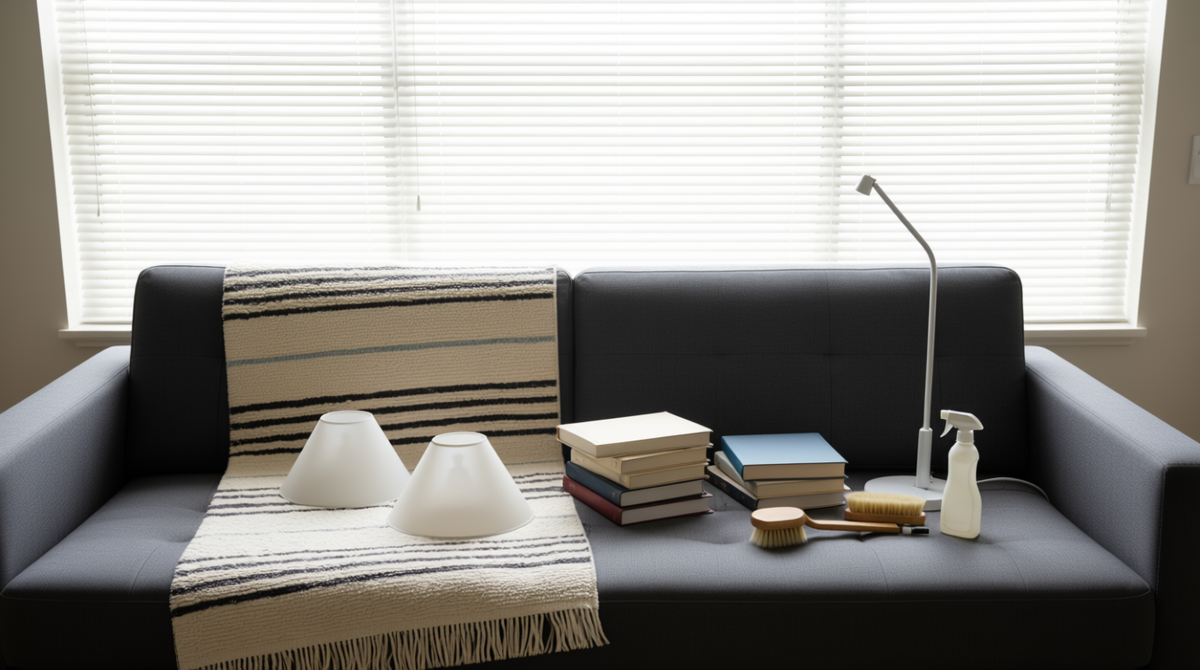 В гостиной важно уделить внимание деталям: химчистка мягкой мебели, мойка светильников и чистка жалюзи вернут комнате сияние и свежесть.