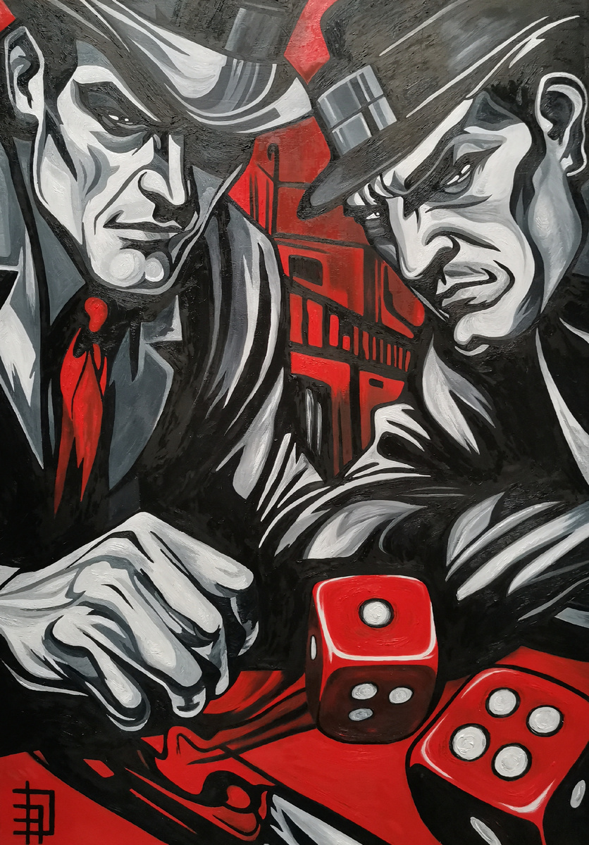 Мари Дагаз. "Двойной бросок". Холст 100×70, масло. Москва 2025