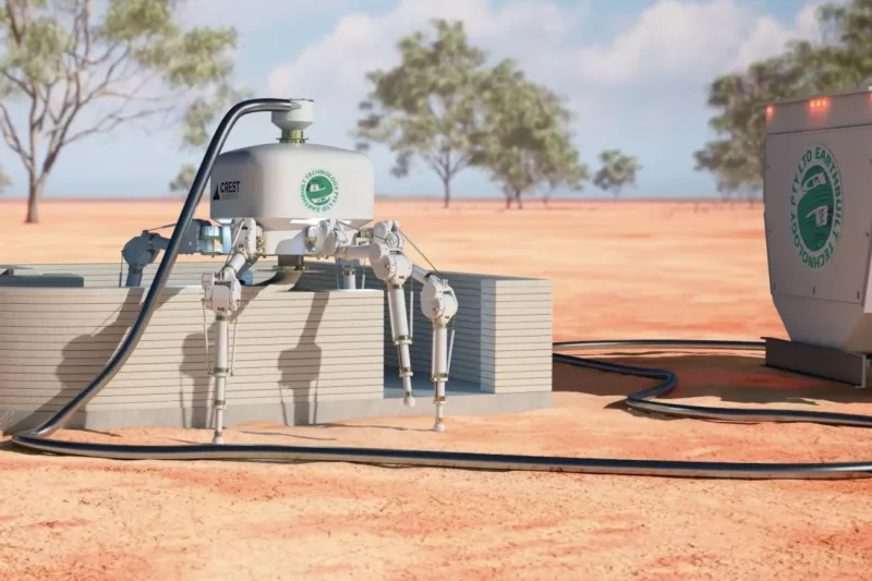 Charlotte использует сжатые отходы для автономной и быстрой 3D-печати конструкций. Crest Robotics / Earthbuilt Technology.