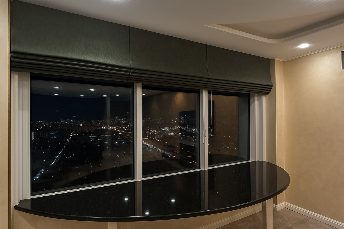 Римские шторы на большое окно в гостиную