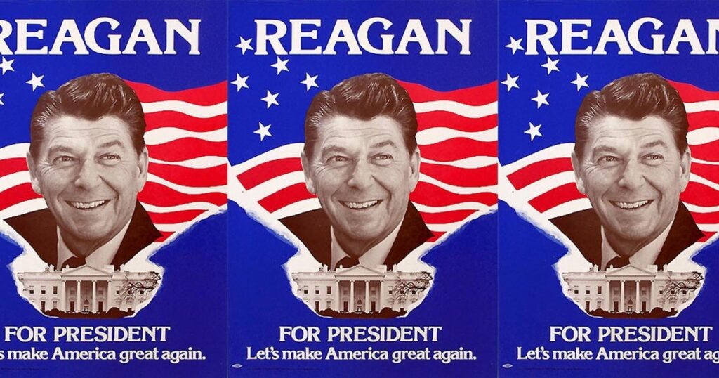 Предвыборный плакат Рональда Рейгана. Знакомый слоган?